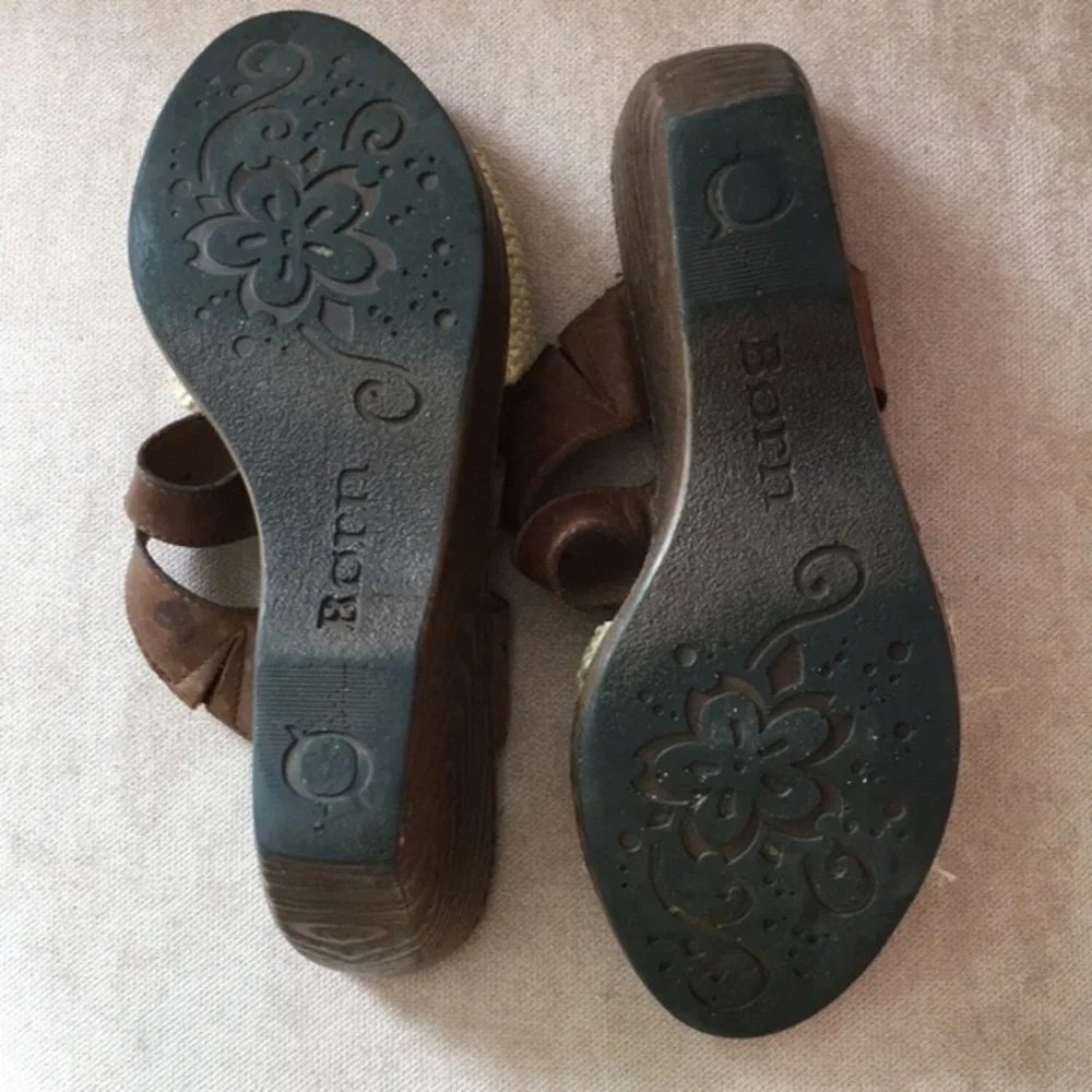 BORN Brown Leather Cork‎ Wedge Sandals